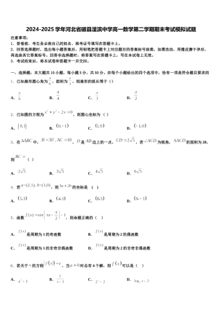 2024-2025学年河北省磁县滏滨中学高一数学第二学期期末考试模拟试题含解析