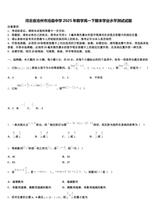 河北省沧州市沧县中学2025年数学高一下期末学业水平测试试题含解析