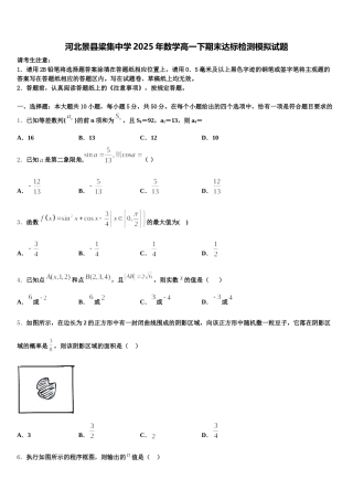 河北景县梁集中学2025年数学高一下期末达标检测模拟试题含解析