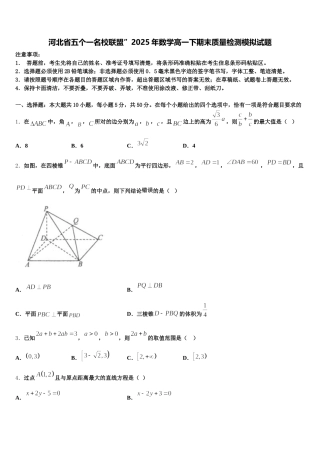 河北省五个一名校联盟”2025年数学高一下期末质量检测模拟试题含解析