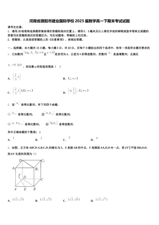 河南省濮阳市建业国际学校2025届数学高一下期末考试试题含解析