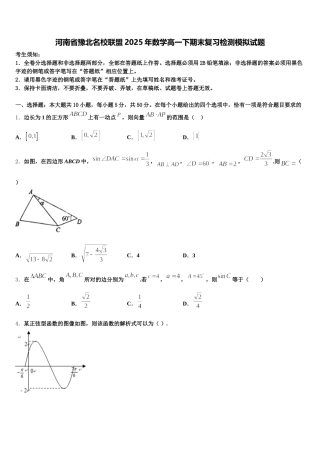 河南省豫北名校联盟2025年数学高一下期末复习检测模拟试题含解析