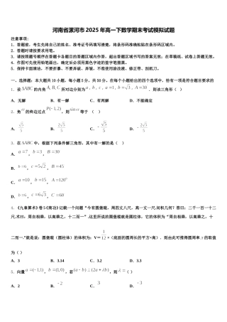 河南省漯河市2025年高一下数学期末考试模拟试题含解析