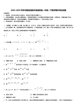 2024-2025学年河南省信阳市息县息县一中高一下数学期末考试试题含解析