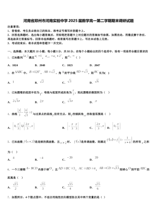 河南省郑州市河南实验中学2025届数学高一第二学期期末调研试题含解析