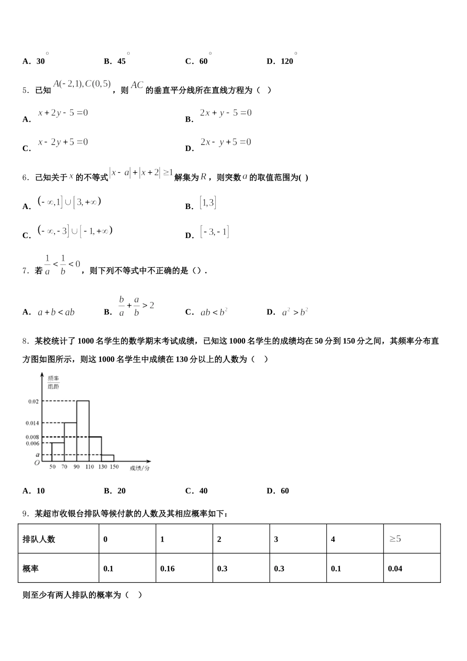 河南省开封市重点名校2024-2025学年数学高一下期末达标检测试题含解析_第2页