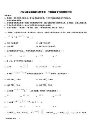 2025年金学导航大联考高一下数学期末检测模拟试题含解析