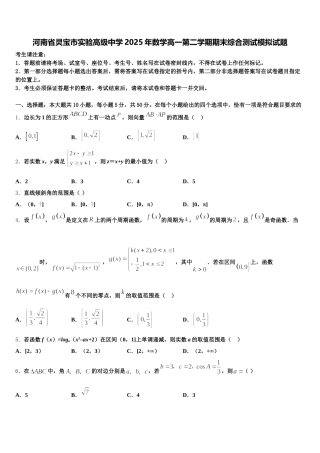 河南省灵宝市实验高级中学2025年数学高一第二学期期末综合测试模拟试题含解析