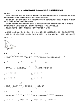 2025年九师联盟商开大联考高一下数学期末达标检测试题含解析