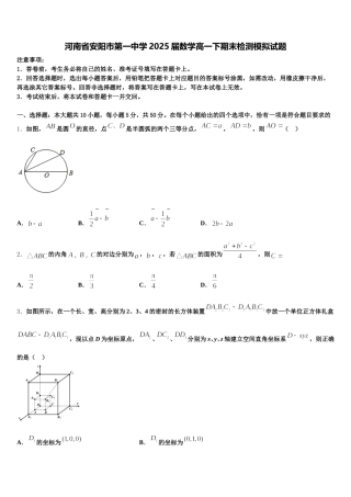 河南省安阳市第一中学2025届数学高一下期末检测模拟试题含解析