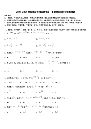 2024-2025学年重庆市四区联考高一下数学期末统考模拟试题含解析