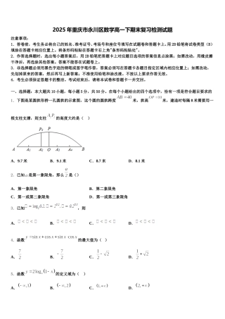 2025年重庆市永川区数学高一下期末复习检测试题含解析