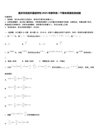 重庆市实验外国语学校2025年数学高一下期末质量检测试题含解析