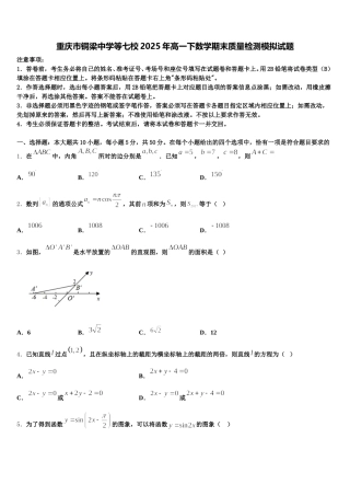 重庆市铜梁中学等七校2025年高一下数学期末质量检测模拟试题含解析