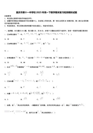 重庆市第十一中学校2025年高一下数学期末复习检测模拟试题含解析