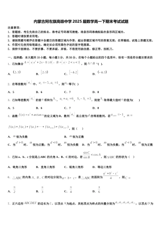 内蒙古阿左旗高级中学2025届数学高一下期末考试试题含解析