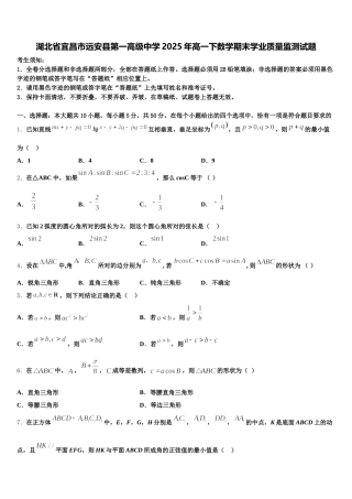 湖北省宜昌市远安县第一高级中学2025年高一下数学期末学业质量监测试题含解析
