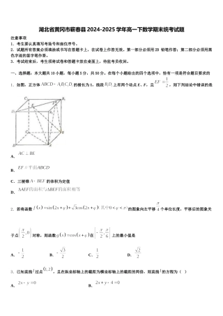 湖北省黄冈市蕲春县2024-2025学年高一下数学期末统考试题含解析