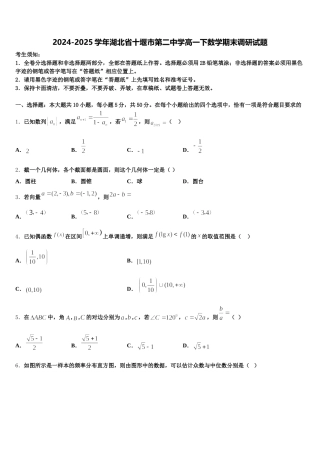 2024-2025学年湖北省十堰市第二中学高一下数学期末调研试题含解析