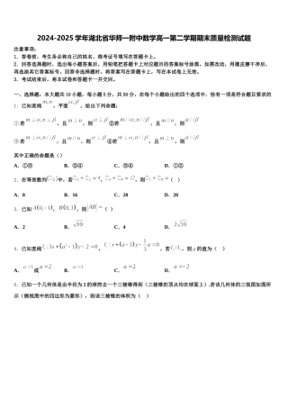 2024-2025学年湖北省华师一附中数学高一第二学期期末质量检测试题含解析