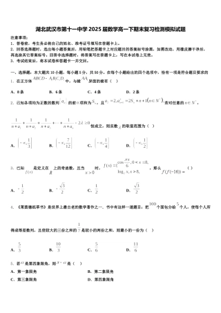 湖北武汉市第十一中学2025届数学高一下期末复习检测模拟试题含解析