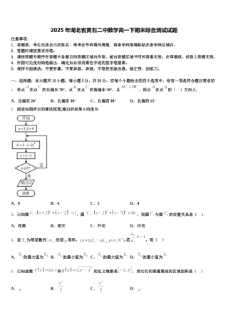 2025年湖北省黄石二中数学高一下期末综合测试试题含解析