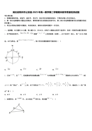 湖北省荆州市公安县2025年高一数学第二学期期末教学质量检测试题含解析