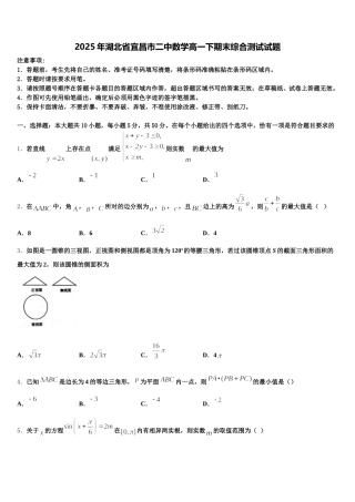 2025年湖北省宜昌市二中数学高一下期末综合测试试题含解析