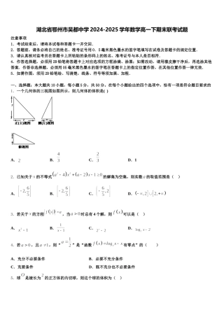 湖北省鄂州市吴都中学2024-2025学年数学高一下期末联考试题含解析