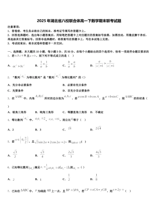 2025年湖北省八校联合体高一下数学期末联考试题含解析
