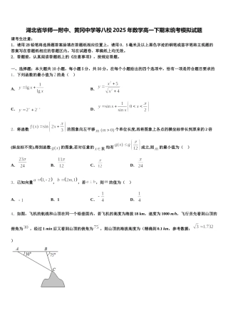湖北省华师一附中、黄冈中学等八校2025年数学高一下期末统考模拟试题含解析