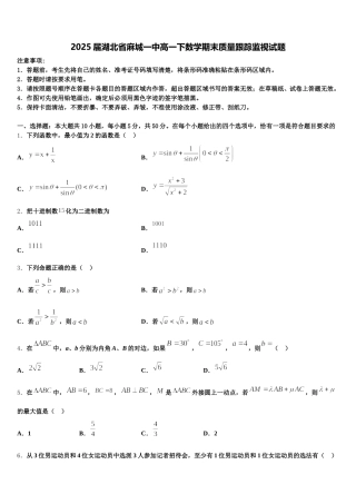 2025届湖北省麻城一中高一下数学期末质量跟踪监视试题含解析