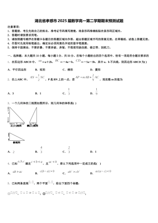 湖北省孝感市2025届数学高一第二学期期末预测试题含解析