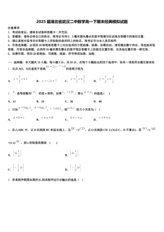 2025届湖北省武汉二中数学高一下期末经典模拟试题含解析