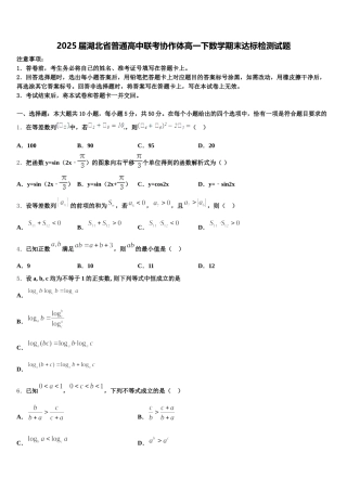 2025届湖北省普通高中联考协作体高一下数学期末达标检测试题含解析