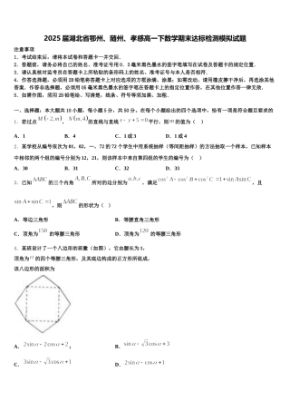 2025届湖北省鄂州、随州、孝感高一下数学期末达标检测模拟试题含解析