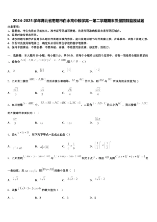 2024-2025学年湖北省枣阳市白水高中数学高一第二学期期末质量跟踪监视试题含解析