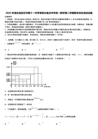 2025年湖北省武汉市第十一中学等部分重点中学高一数学第二学期期末综合测试试题含解析