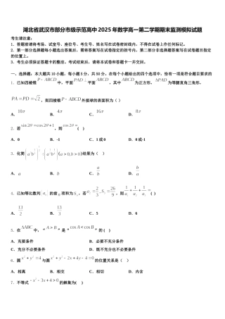 湖北省武汉市部分市级示范高中2025年数学高一第二学期期末监测模拟试题含解析