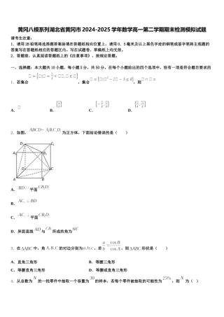 黄冈八模系列湖北省黄冈市2024-2025学年数学高一第二学期期末检测模拟试题含解析