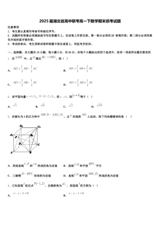 2025届湖北省高中联考高一下数学期末统考试题含解析