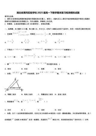 湖北省黄冈实验学校2025届高一下数学期末复习检测模拟试题含解析