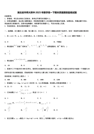 湖北省华师大附中2025年数学高一下期末质量跟踪监视试题含解析