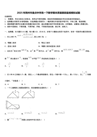 2025年荆州市重点中学高一下数学期末质量跟踪监视模拟试题含解析