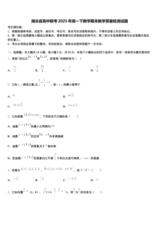 湖北省高中联考2025年高一下数学期末教学质量检测试题含解析