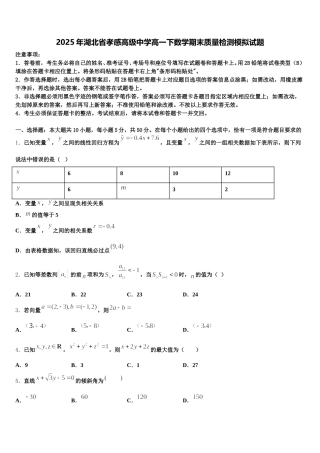 2025年湖北省孝感高级中学高一下数学期末质量检测模拟试题含解析