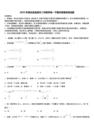 2025年湖北省宜昌市二中数学高一下期末质量检测试题含解析