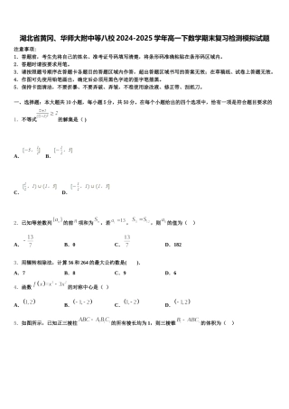 湖北省黄冈、华师大附中等八校2024-2025学年高一下数学期末复习检测模拟试题含解析