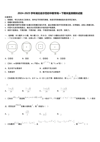 2024-2025学年湖北省示范初中数学高一下期末监测模拟试题含解析