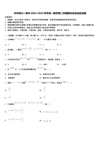 华中师大一附中2024-2025学年高一数学第二学期期末综合测试试题含解析